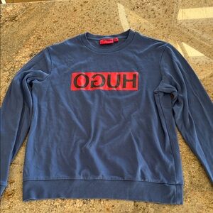 HUGO Navy Crewneck Sweater with Red Logo